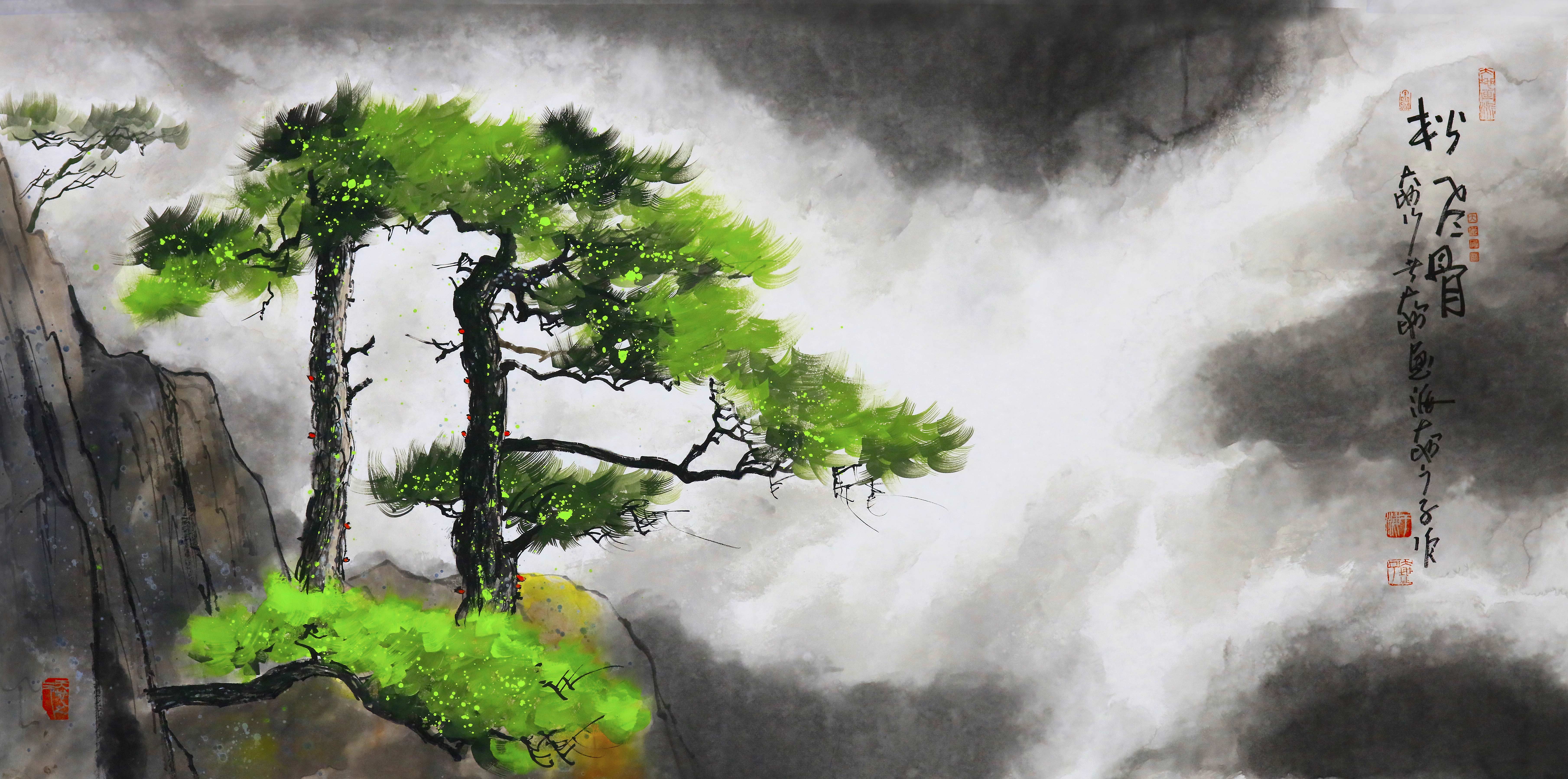 《松風(fēng)骨》70<em></em>x140cm--水墨厚彩境畫.jpg