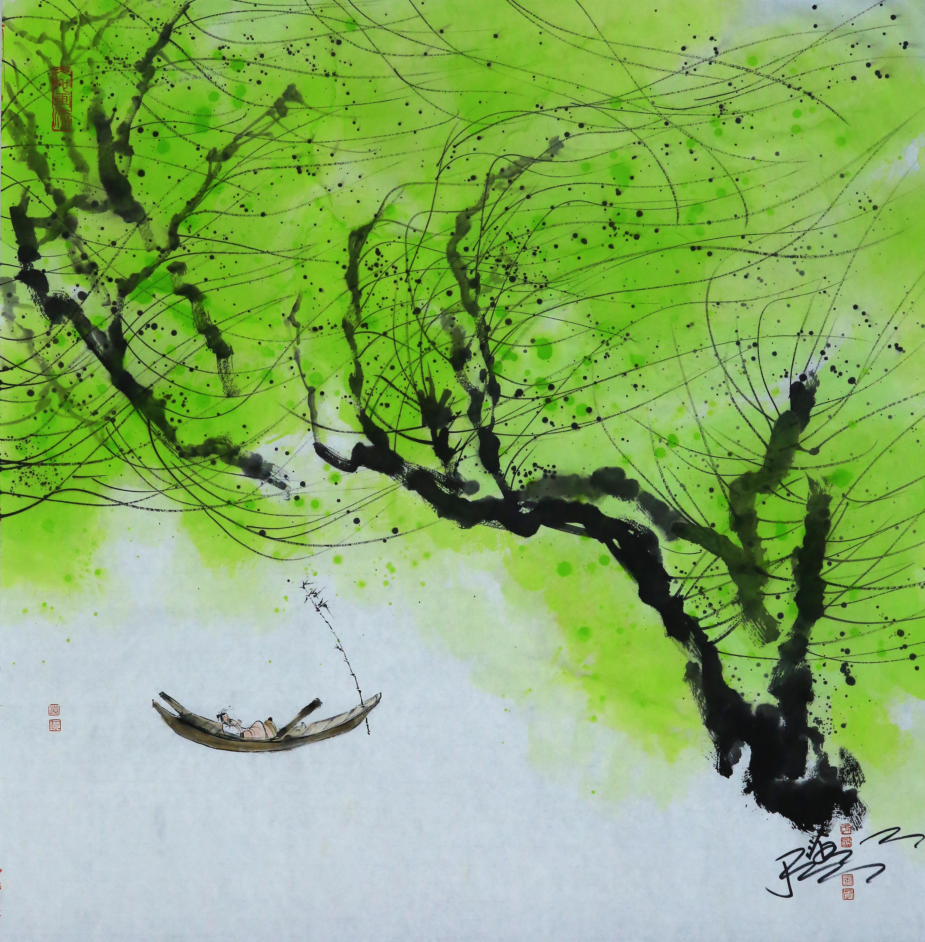 《春風(fēng)自在高士》71X73cm--水墨厚彩境畫.jpg