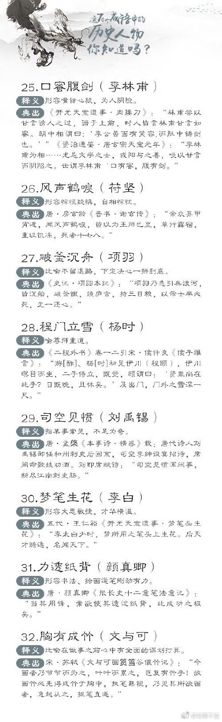 70個(gè)與歷史人物相關(guān)的成語(yǔ)，你了解嗎？