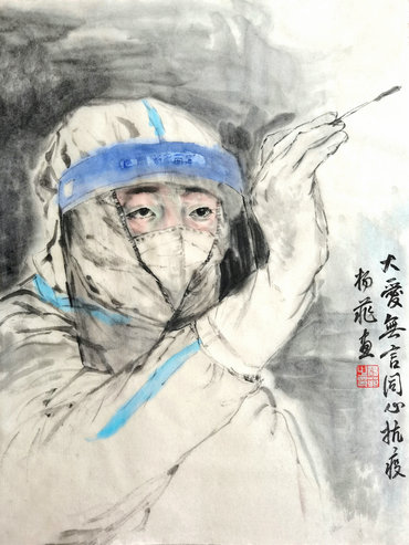 安陽(yáng)：楊明學(xué)攜女兒楊菲拿起畫筆以“藝”抗疫