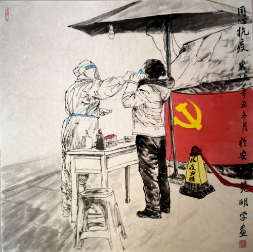 安陽(yáng)：楊明學(xué)攜女兒楊菲拿起畫筆以“藝”抗疫