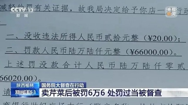 賣5斤芹菜被罰6.6萬元，不是真法治