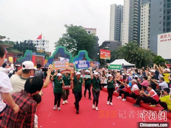 近百項(xiàng)非遺亮相東莞“茶園游會(huì)”。圖為大巡游中133位港澳同胞組成方陣。 李純 攝